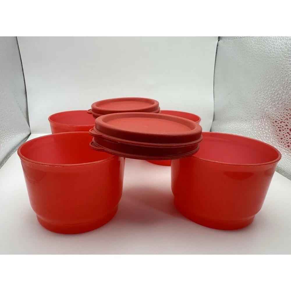 Tupperware Set of 4 Red 4 oz Containers with Red Lids Travel Grandmacore